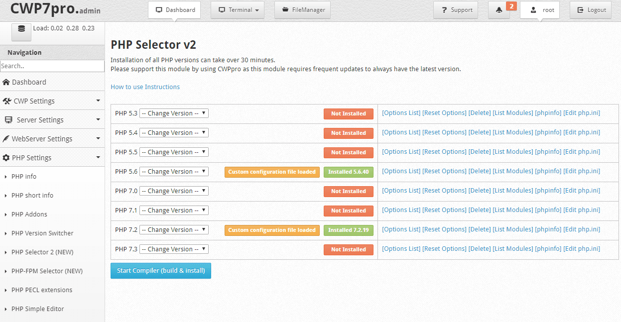 php selector CWP