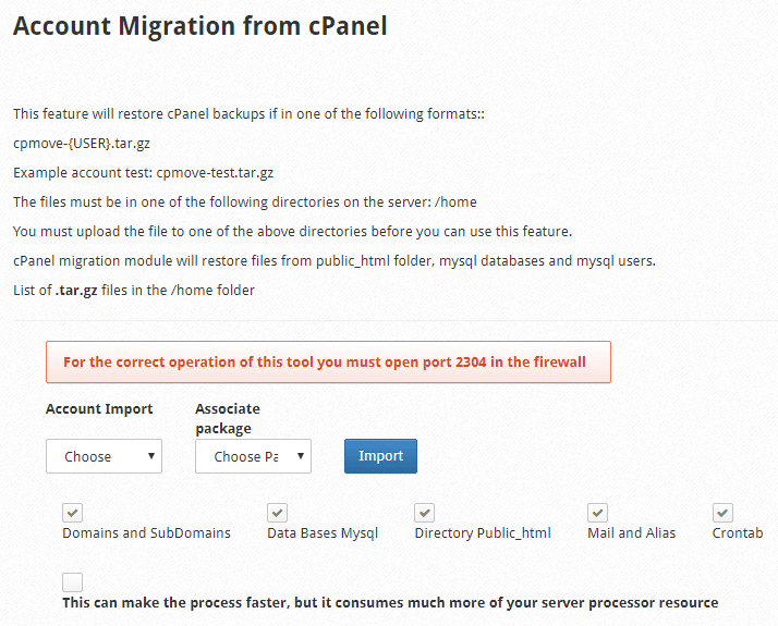 cPanel Migration